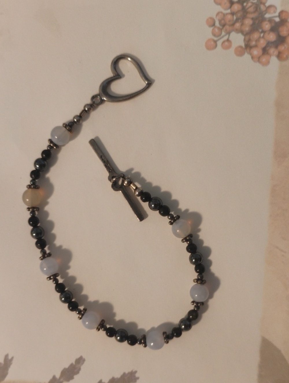 Maxi Cif Designs 925 Sterling Silver Quartz & Hematite Beaded Toggle Bracelet